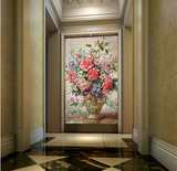 3D立体玄关背景墙纸整张走廊过道壁纸欧式复古花朵壁画无缝无纺布