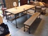 美式LOFT家具铁艺实木餐桌复古做旧电脑桌实木办公桌咖啡桌原木桌