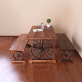 美式北欧宜家创意时尚金属车轮酒店家用实木西餐厅户外餐桌椅组合
