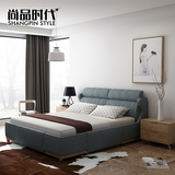 北欧实木布艺床可拆洗小户型简约现代1.8米双人床1.5米布床婚床