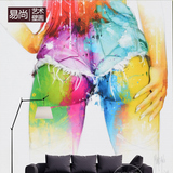 彩绘艺术人物背景壁纸 主题健身房个性时尚大型无缝壁画墙纸 美女