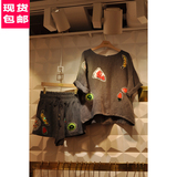 时尚套装女韩国东大门代购卡通水果图案亮片短袖T恤+短裤两件套潮