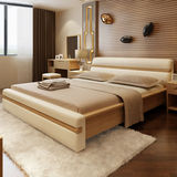 北欧2米2.2米大床 实木真皮床 双人床 两米宽婚床 2.4米长1.8简约
