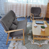 北欧个性实木软包沙发单人双人组合沙发客厅咖啡厅会议接待厅沙发