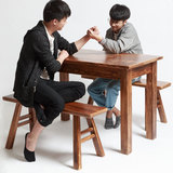 实木松木原木简易碳烧木餐桌椅组合简约现代餐桌椅快餐店桌椅包邮