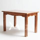 实木松木原木简易碳烧木简约现代餐桌椅快餐店长方形餐桌包邮