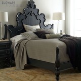 美式新古典实木雕刻床复古做旧1.8米双人床别墅卧室客厅家具定制