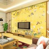 中式金色蝴蝶花草客厅电视沙发卧室背景墙无缝丝绸壁画墙纸壁纸