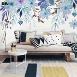 现代简约手绘花卉风景大型客厅沙发卧室背景墙壁纸壁画墙纸装饰画