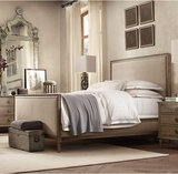 美式乡村实木床法式软包双人床复古做旧布艺雕花欧式单双人床1.8
