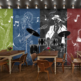 复古乐器个性人物舞蹈室KTV音乐酒吧背景墙纸餐厅壁纸大型壁画