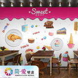 3D个性涂鸦欧式甜品烘焙面包店墙纸奶茶冰淇淋壁纸休闲吧餐厅壁画