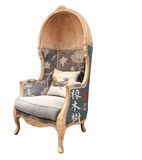 欧式美式乡村法式实木单人沙发椅 橡木 会所休闲椅蛋壳椅复古风格