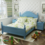 地中海蓝色床美式儿童床比邻乡村单人床双人床田园实木床箱体定制