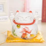 招财猫摆件 日本陶瓷存钱储蓄罐迷你小号办公桌汽车饰品创意礼物