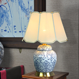 新中式现代古典青花瓷客厅台灯 美式卧室床头陶瓷台灯 复古书房灯