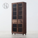 北欧现代简约实木欧式玻璃书柜客厅高柜组合式橡木胡桃木定制MUJI