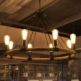 loft北欧复古吊灯创意酒吧美式乡村服装店咖啡厅餐厅铁艺麻绳吊灯