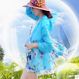 夏季韩版大码女装连帽欧根纱玫瑰印花防晒衣女长袖空调衫批发