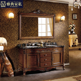 欧式浴室柜组合橡木仿古卫浴柜落地双盆洗手台实木美式洗脸洗漱台