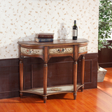 欧式实木玄关台 手工做旧彩绘半圆桌高档复古门厅摆设台走廊桌