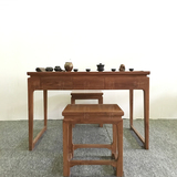 中式禅意实木书桌字台免漆老榆木做旧深色茶台小茶桌书房抽屉画案