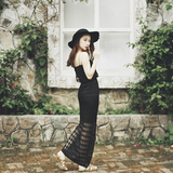 MUCHA独家设计 夏季黑色吊带蕾丝修身包臀显瘦连衣裙气质长裙女装