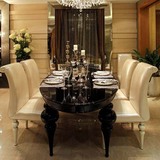 新古典实木餐桌椅组合欧式餐桌后现代圆桌法式黑色样板房家具