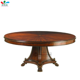美式高端古典实木酒红色1.6米拼花圆餐桌 欧式别墅风格宴会桌家具