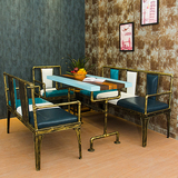 美式复古工业风 loft 铁艺沙发卡座咖啡厅酒吧甜品店餐厅桌椅组合