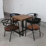 美式休闲冷饮奶茶店桌椅组合复古实木咖啡厅桌铁艺餐桌宜家小方桌
