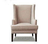 美式乡村皮艺沙发椅简约法式复古老虎椅欧式铆钉布艺单人椅实木椅