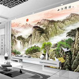 3D立体大型壁画中式水墨山水画客厅沙发电视背景墙纸办公室墙布