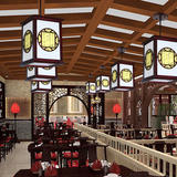 新品中式木艺餐厅灯酒店茶楼书房羊皮吊灯走廊吧台方形仿古灯