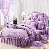 韩版床裙式四件套 紫色梦幻田园公主风花边床罩被套提花床上用品