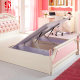 儿童床女孩公主储物床实木柱 欧式儿童皮床单人床小孩床女童床