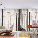 北欧简约抽象墙纸壁画 客厅电视背景墙壁纸 卧室树林麋鹿大型壁画