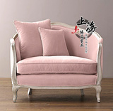 美式乡村儿童粉色单人沙发 实木复古家具 现代布艺软包公主沙发椅