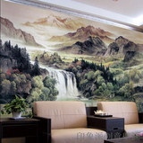中式山水风景墙纸水墨国画3D大型壁画酒店大堂客厅电视背景墙壁纸