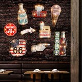 美式复古铁艺壁饰LED灯墙饰咖啡店酒吧家居个性装饰品创意铁皮画