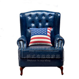 欧式田园老虎椅休闲椅 美式乡村皮艺单人沙发椅 法式新古典沙发椅