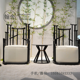 新中式实木家具休闲沙发椅 围椅 酒店售楼处洽谈椅单椅定制定制