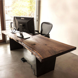 整张实木老板桌简约现代办公家具大板桌大班台美式铁艺实木办公桌