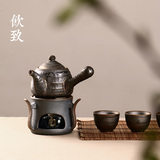 日式酒精灯煮茶炉陶瓷茶壶烧水套装 仿古功夫茶具粗陶泡茶壶