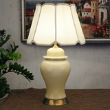 美式陶瓷台灯现代简约客厅大号奢华中式创意黄色全铜灯卧室床头灯