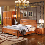 中式实木双人床现代简约1.8米高箱储物白色婚床橡木床1.5米经济型