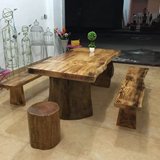 美式复古实木餐桌茶几户外桌椅组合大板桌简约铁艺创意长方形茶桌