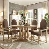 美式乡村餐桌椅组合 欧式圆形花瓣型餐桌 餐厅实木家具餐桌椅组合