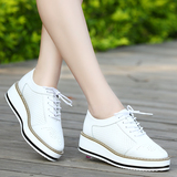 学生增高2016新款韩版系带休闲镂空透气单鞋女白色厚底松糕鞋子潮
