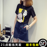 米奇短袖t恤女 2016夏韩版米老鼠可爱卡通印花宽松纯棉大码女装T
